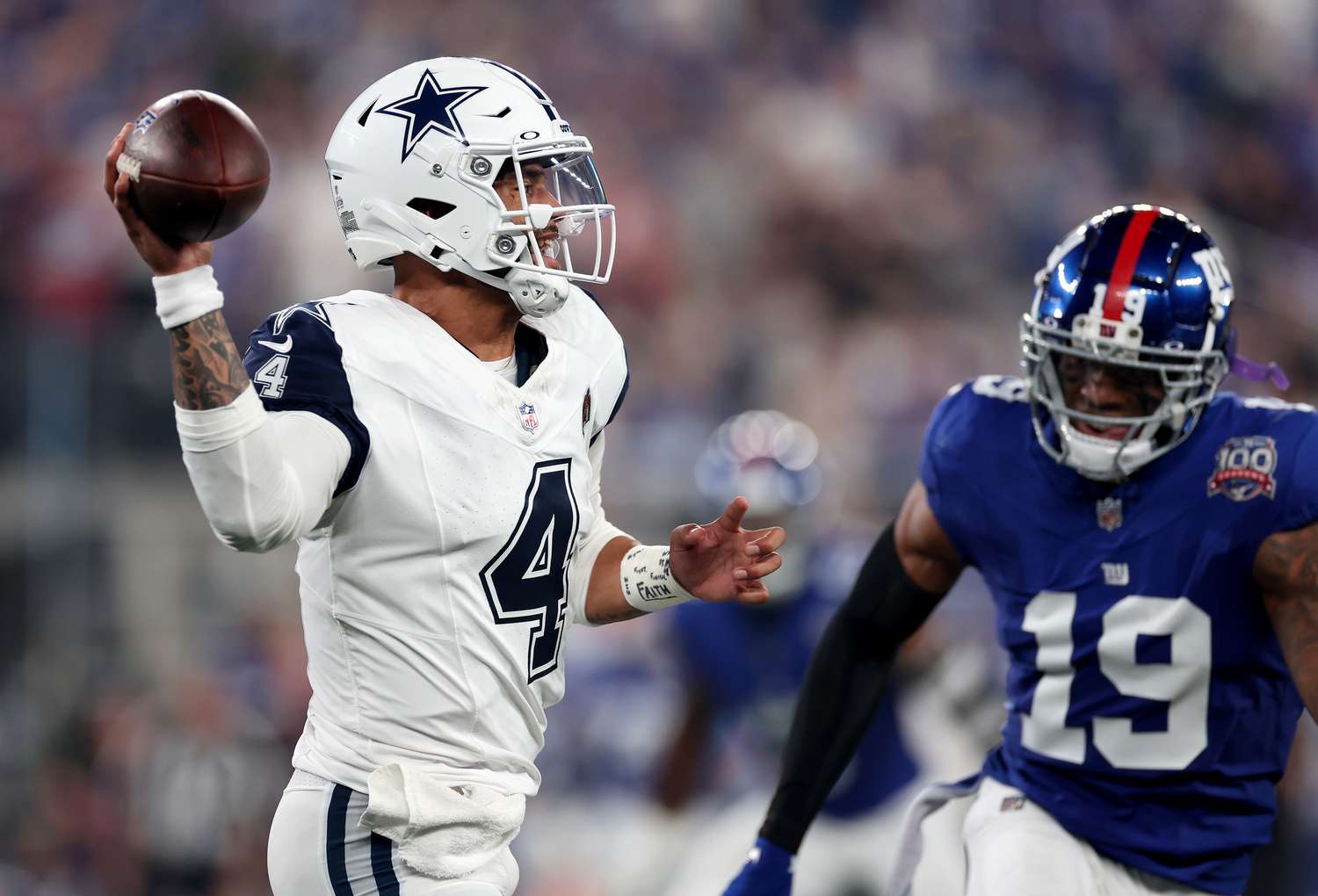 Dak Prescott #4 of the Dallas Cowboys passes the ball during the first quarter against the New York Giants at MetLife Stadium on September 26, 2024 in East Rutherford, New Jersey
