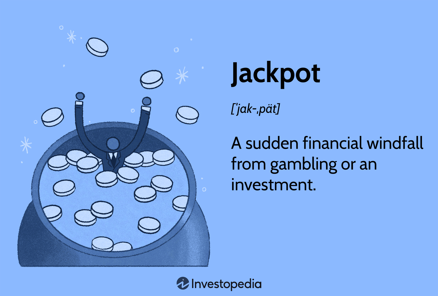 Jackpot: A sudden financial windfall from gambling or an investment.