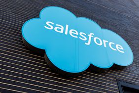 The Salesforce logo and lettering can be seen on the facade of the company's Munich headquarters