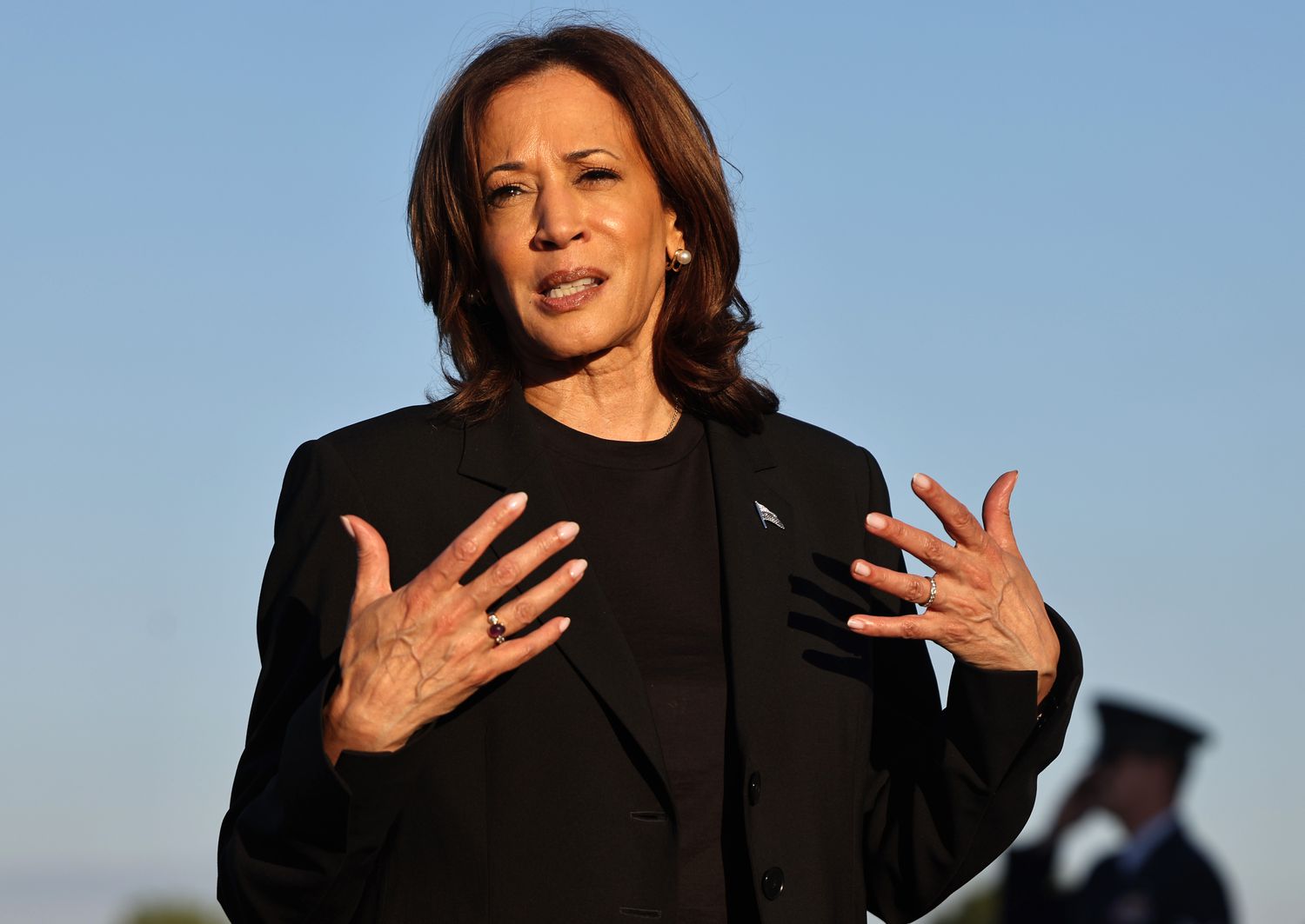 vice president kamala harris speaks to the media