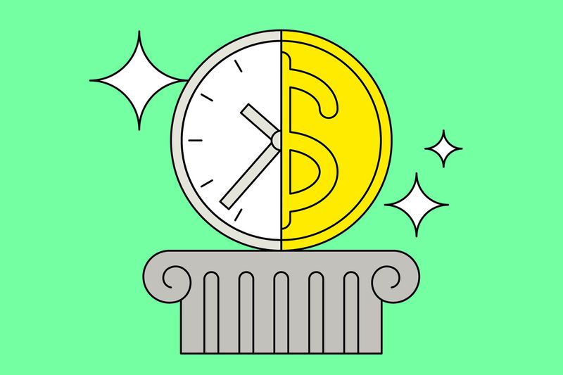 Illustration of a half a coin with half a clock.