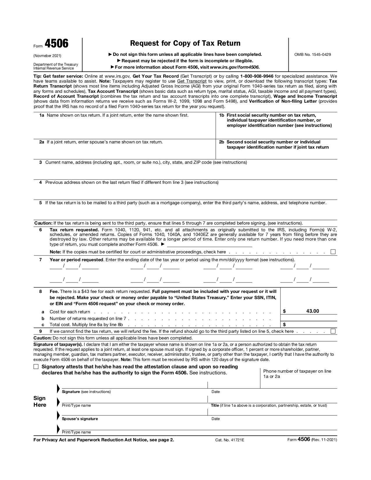 IRS Form 4506 