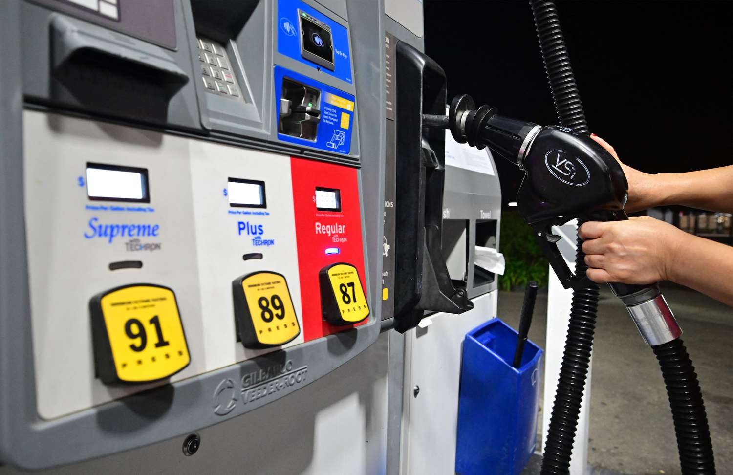 A fuel pump at a gas station in California.