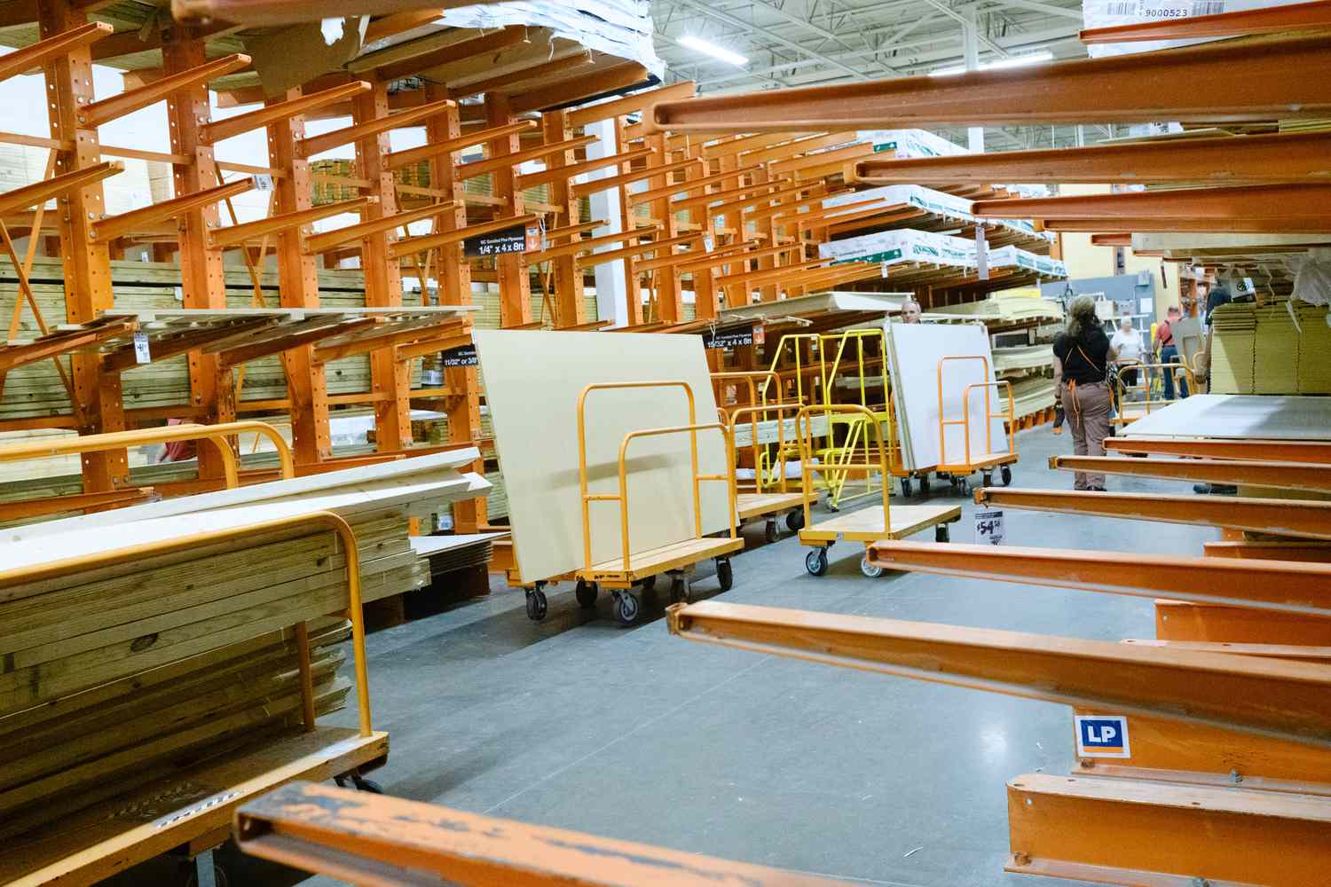 Home Depot displays plywood. 