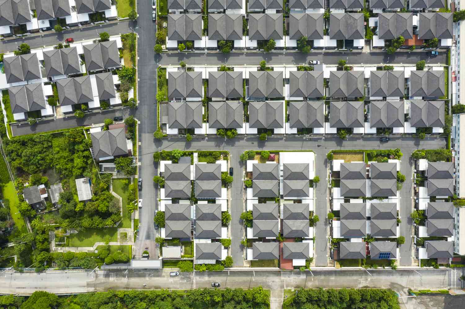 Aerial view of homes in a suburban neighborhood