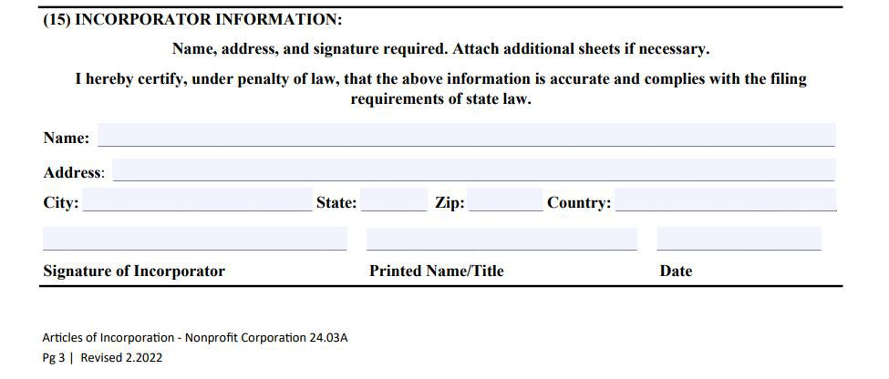 Articles of Incorporation, Certification Section (WA State)