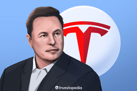 Illustration of Elon Musk with the Tesla logo behind him.