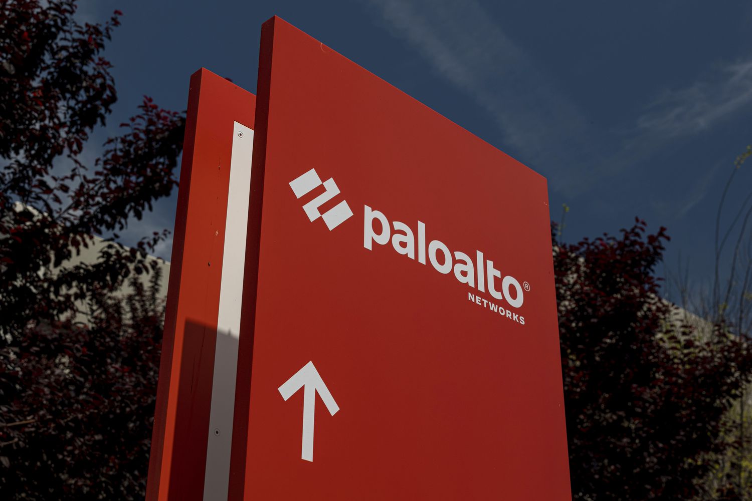 Signage outside Palo Alto Networks headquarters in Santa Clara, California
