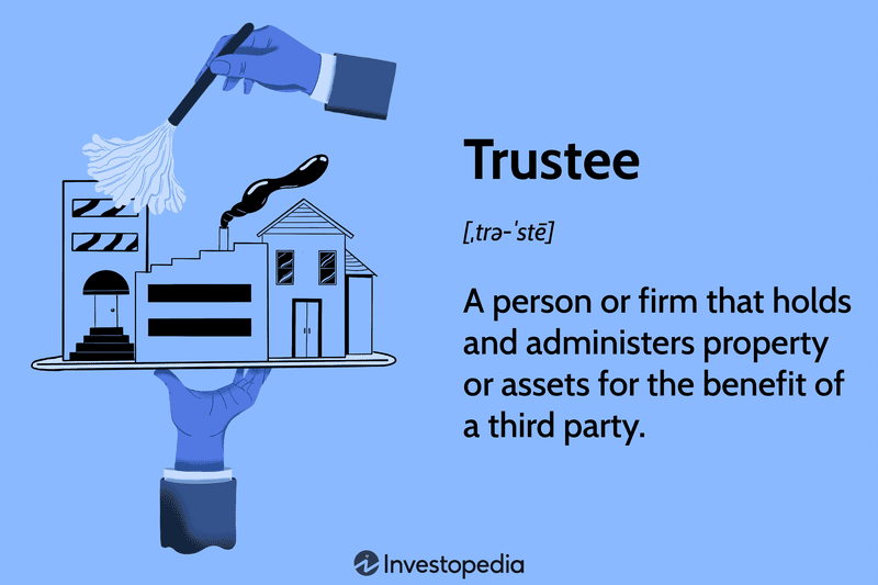 Trustee: A person or firm that holds and administers property or assets for the benefit of a third party.