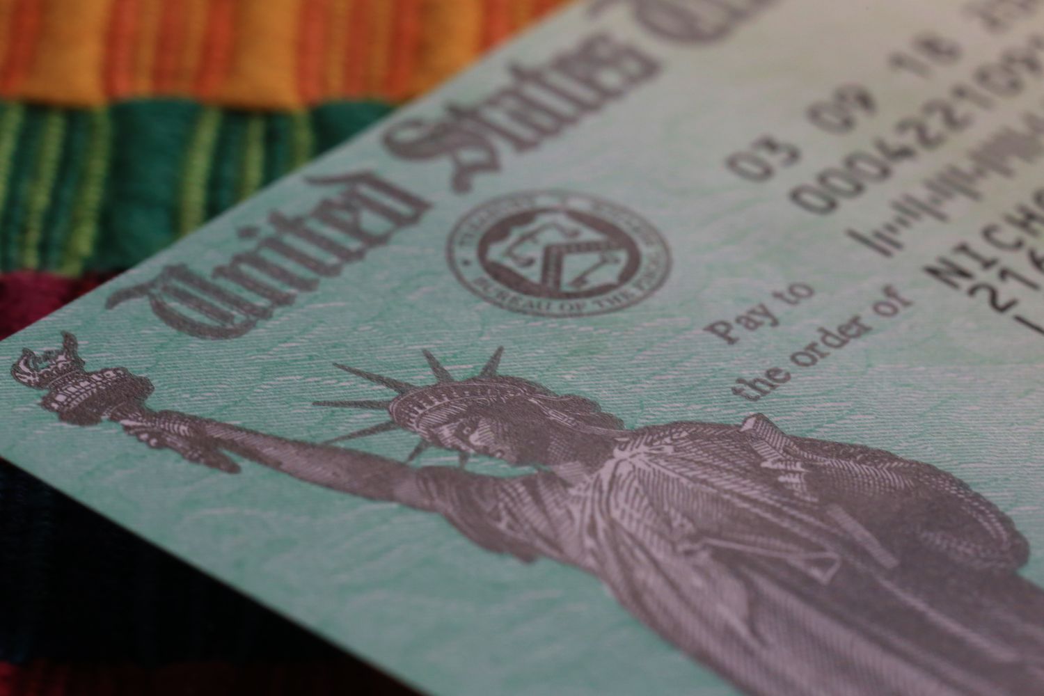 Tax refund check from the United States government