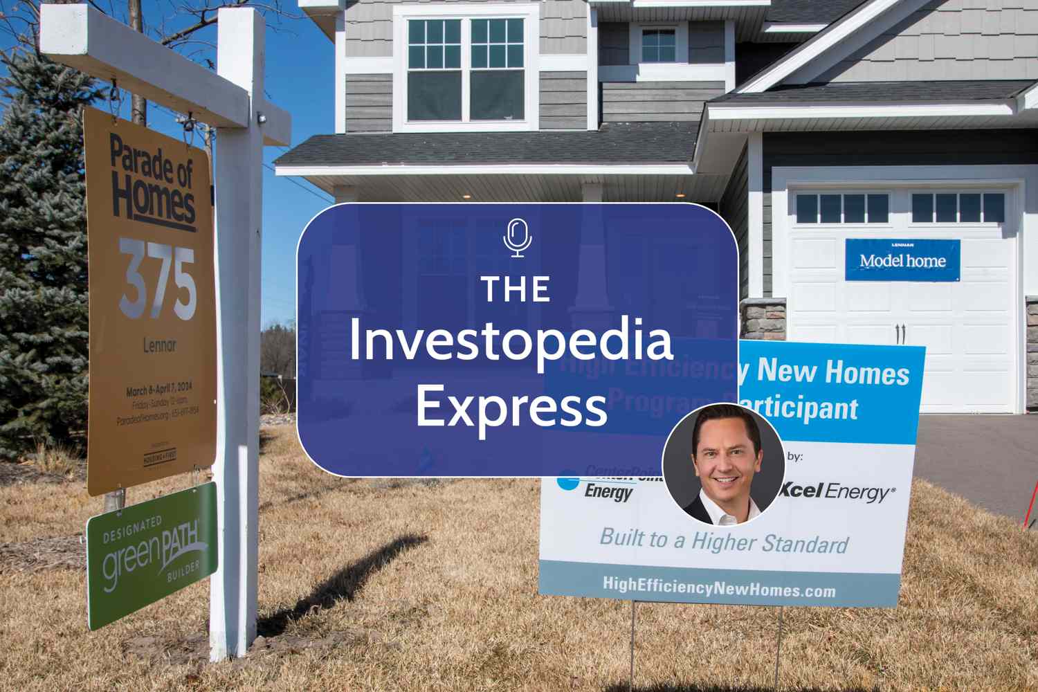 Image of a model home with a real estate agency sign in the front yard