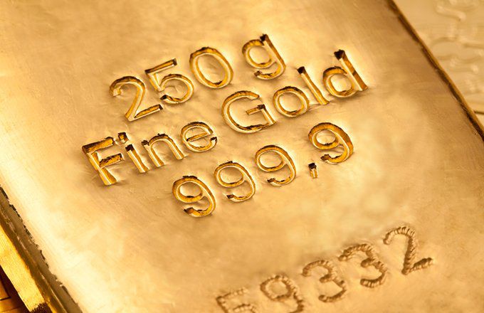 Close-up of pure gold bar