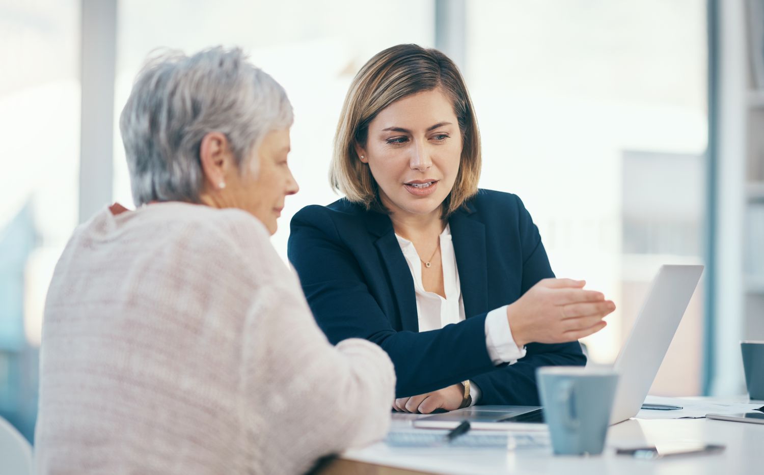 A financial advisor talking to a client.
