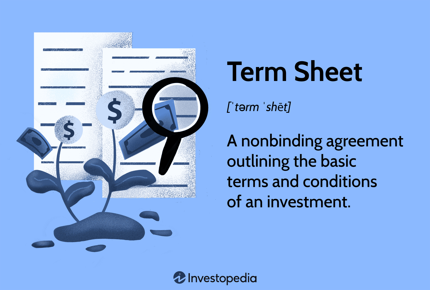 Term Sheet: A nonbinding agreement outlining the basic terms and conditions of an investment.