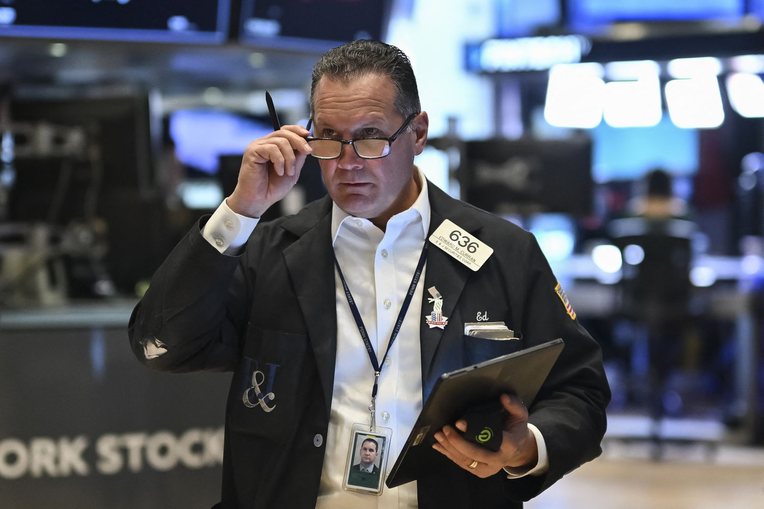 Traders work on the floor of the New York Stock Exchange.