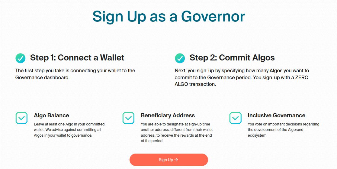 Algorand signup page