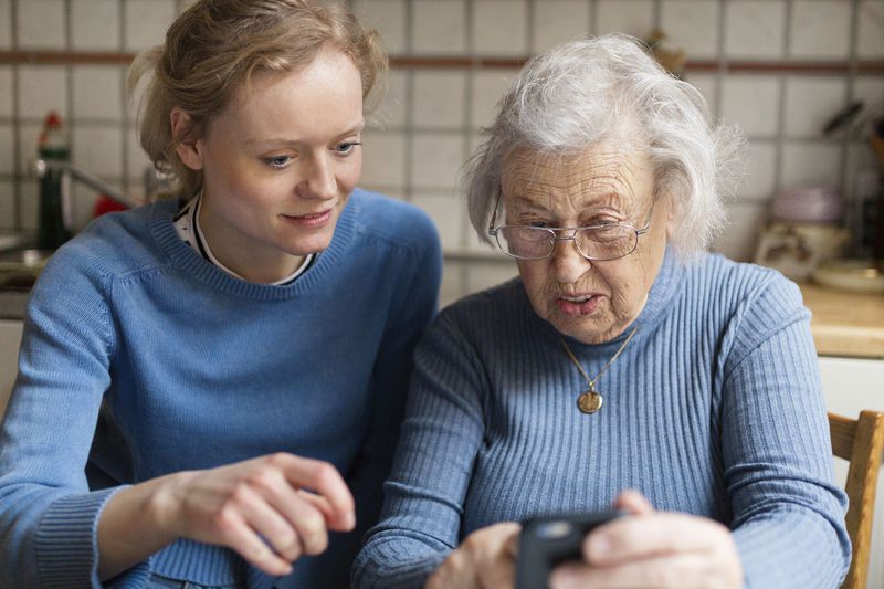 An old woman with her daughter.