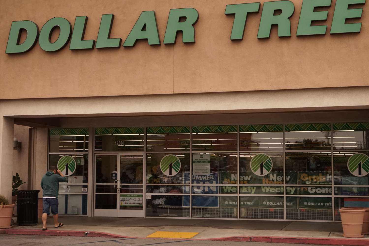 A customer walks toward a Dollar Tree
