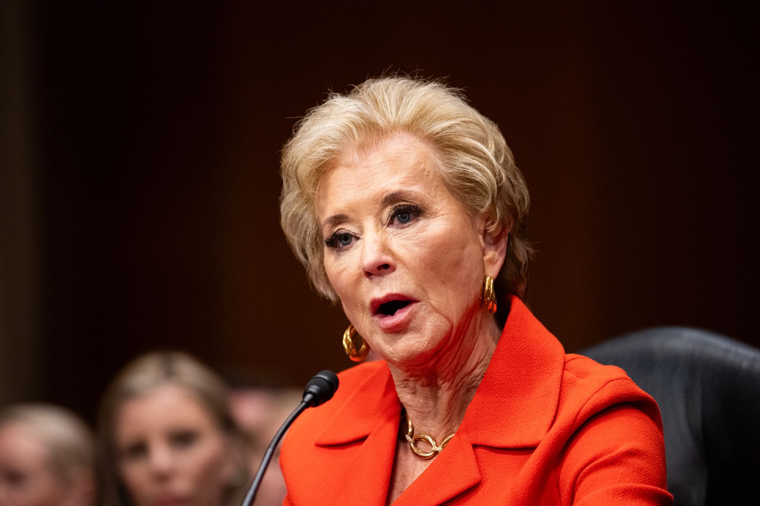 Secretary of Education nominee Linda McMahon testifies during her confirmation hearing in the Senate Health, Education, Labor and Pensions Committee in the Dirksen Senate Office Building on Thursday, February 13, 2025. 
