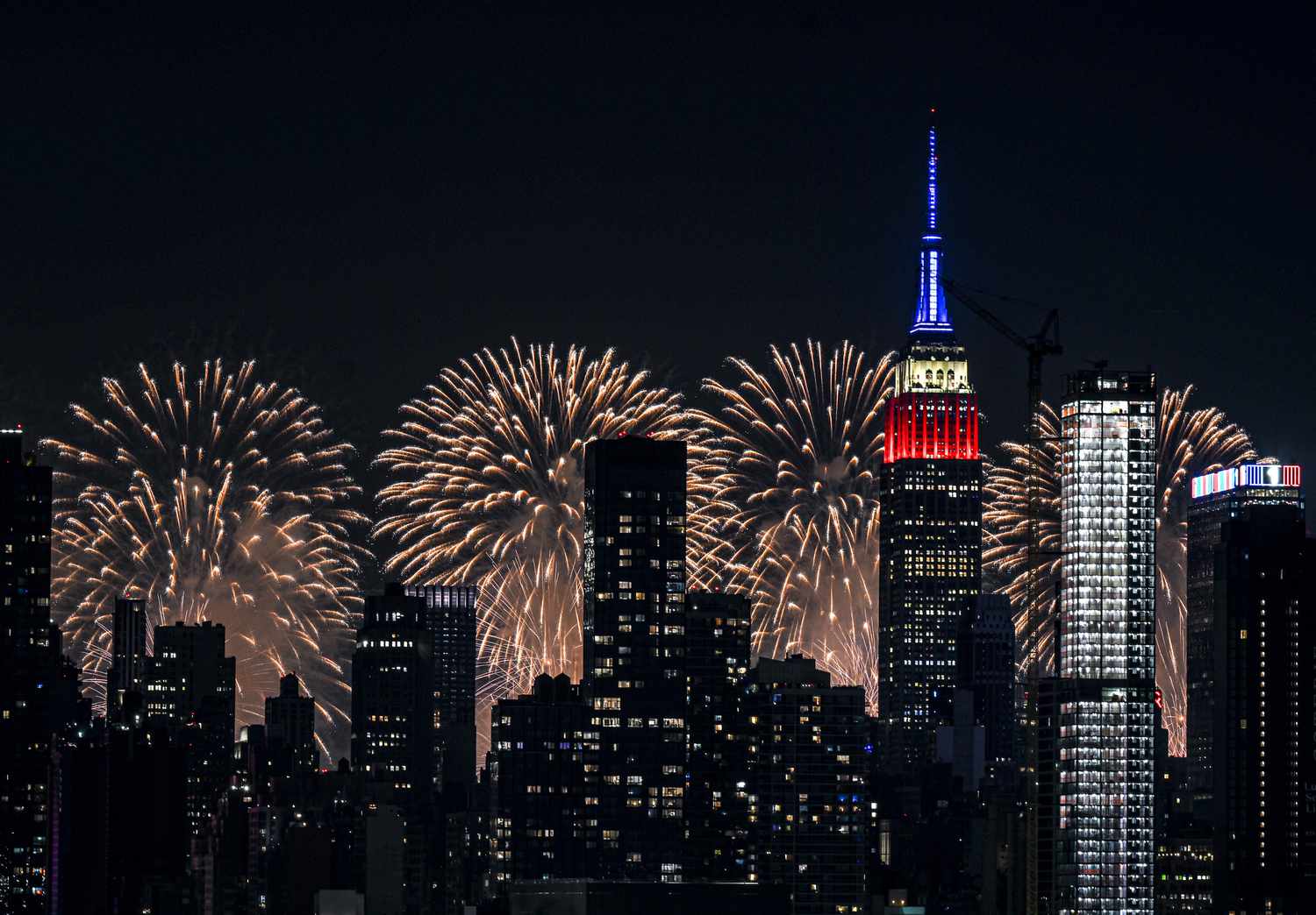 Fourth of July fireworks near the Empire State Building in New York City