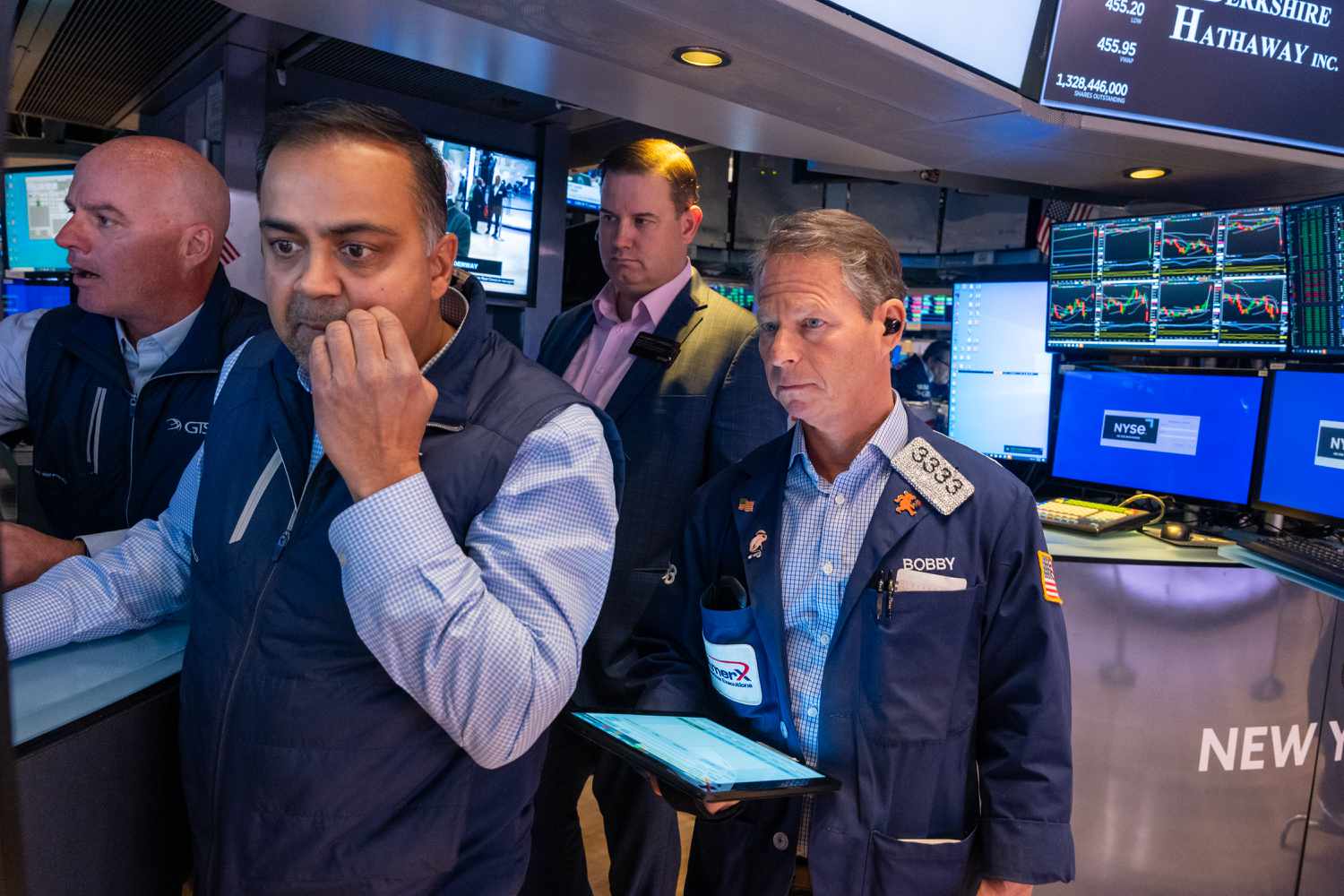 Traders work on the floor of the New York Stock Exchange (NYSE) on the first day of trading of the new year on January 02, 2025 in New York City. 