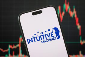 Intuitive Machines logo is displayed on a smartphone screen