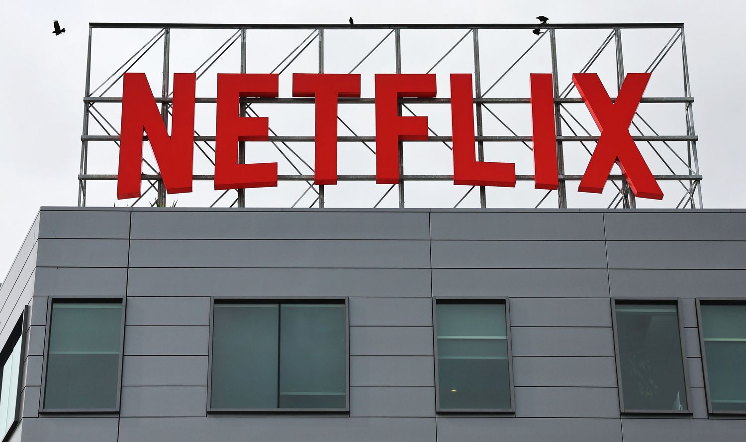 Netflix logo above the company's corporate offices in Los Angeles