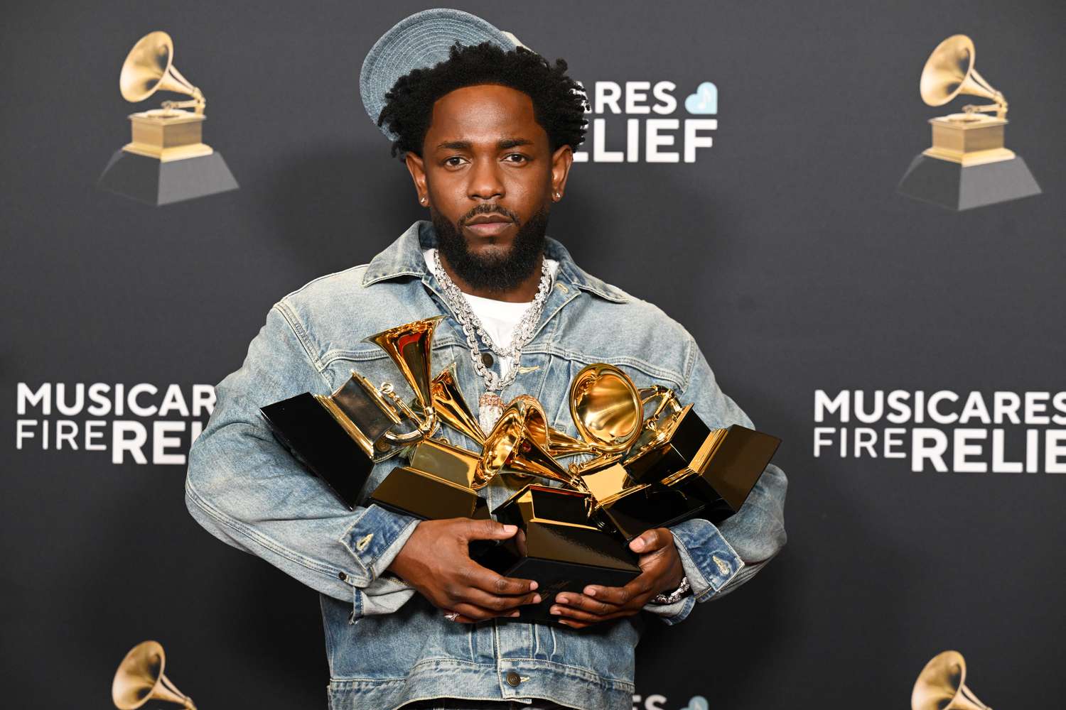 Kendrick Lamar poses with the Record Of The Year, Best Rap Performance, Song Of The Year, Best Music Video, Best Rap Song at The 67th Annual Grammy Awards, airing live from Crypto.com Arena in Los Angeles, California.