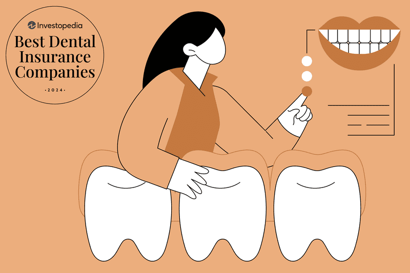 Illustration of woman in lab coat with 3 giant teeth and image of a toothy smile