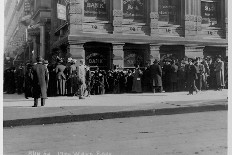Historical photo of a bank run in New York