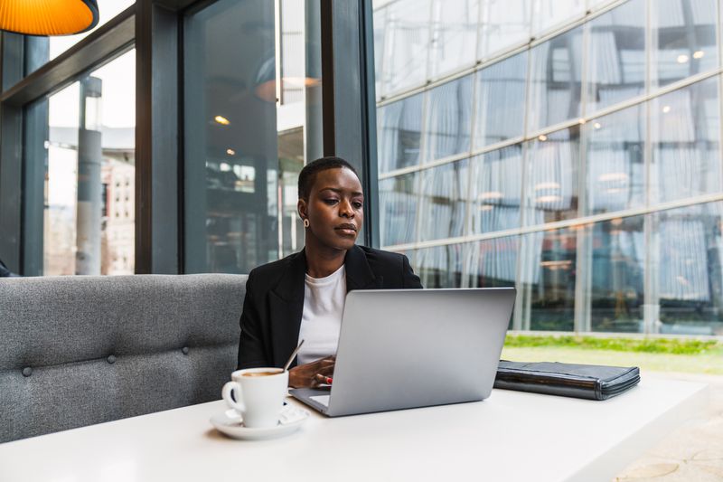 Woman looking at computer