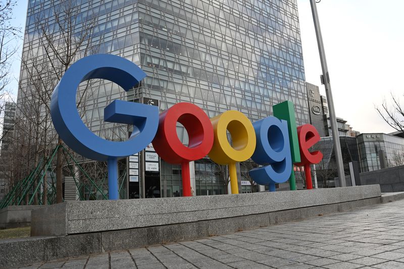 Google's logo outside a company office in Beijing. 