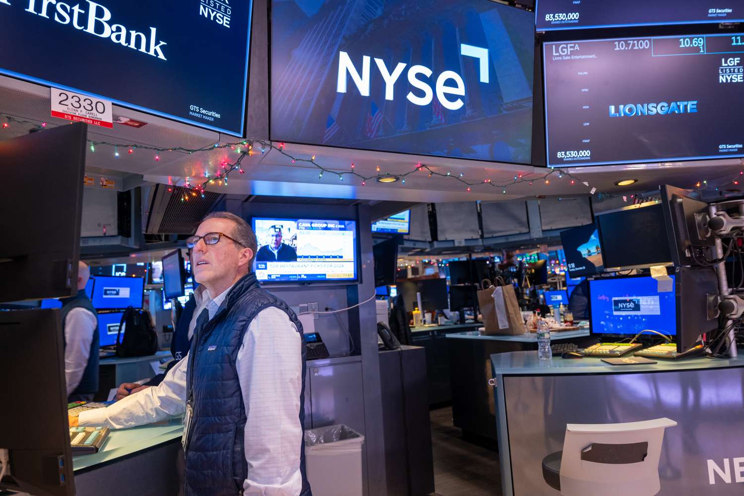 Traders work on the floor of the New York Stock Exchange.