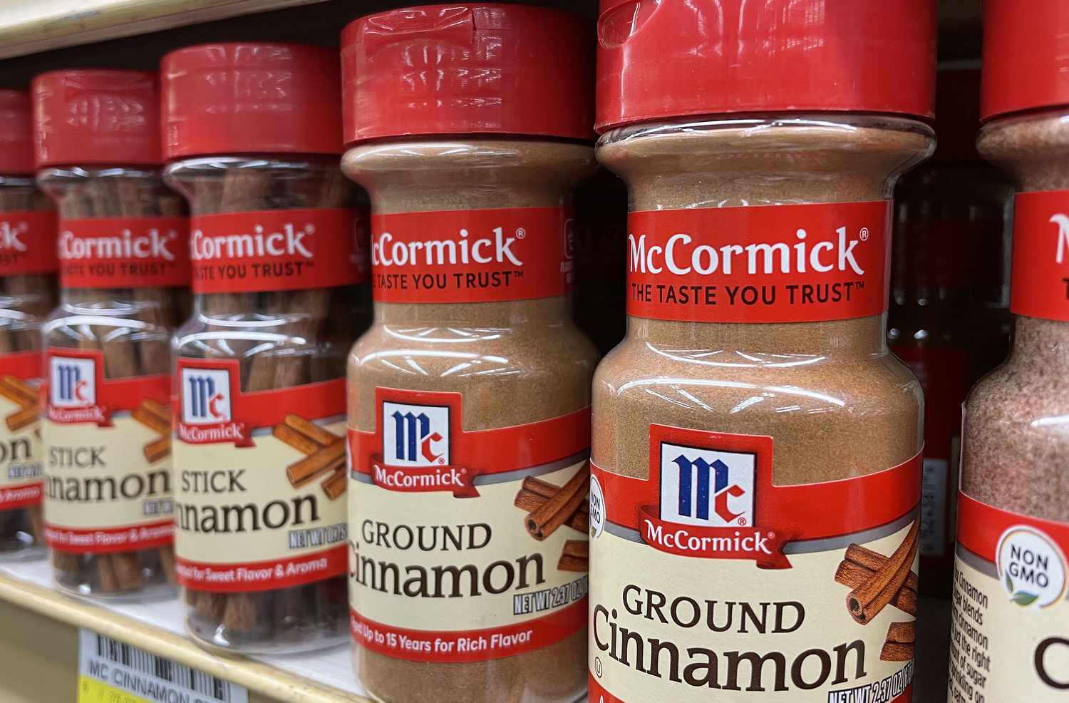 McCormick spices are displayed on a shelf at a supermarket on March 28, 2023 in San Anselmo, California. 
