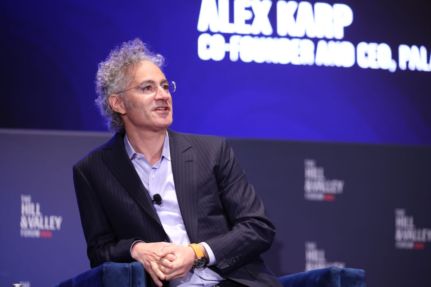 Alex Karp, CEO, Palantir Technologies, speaks on stage during The Hill & Valley Forum 2025 at The U.S. Capitol Visitor Center on April 30, 2025, in Washington, D.C