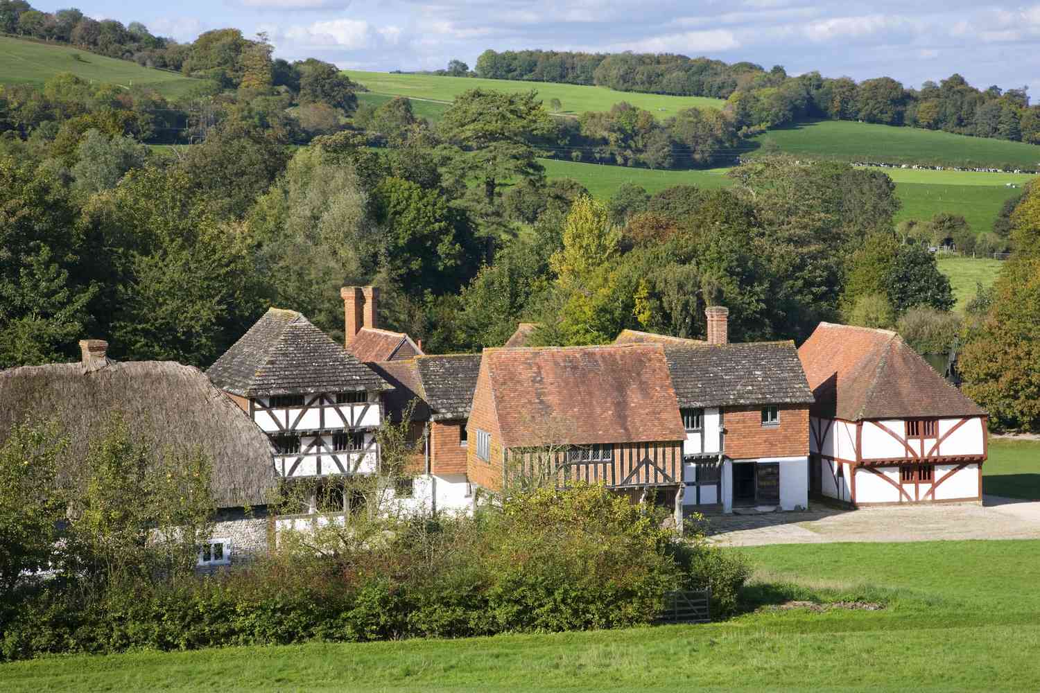 An English countryside with restored historical buildings