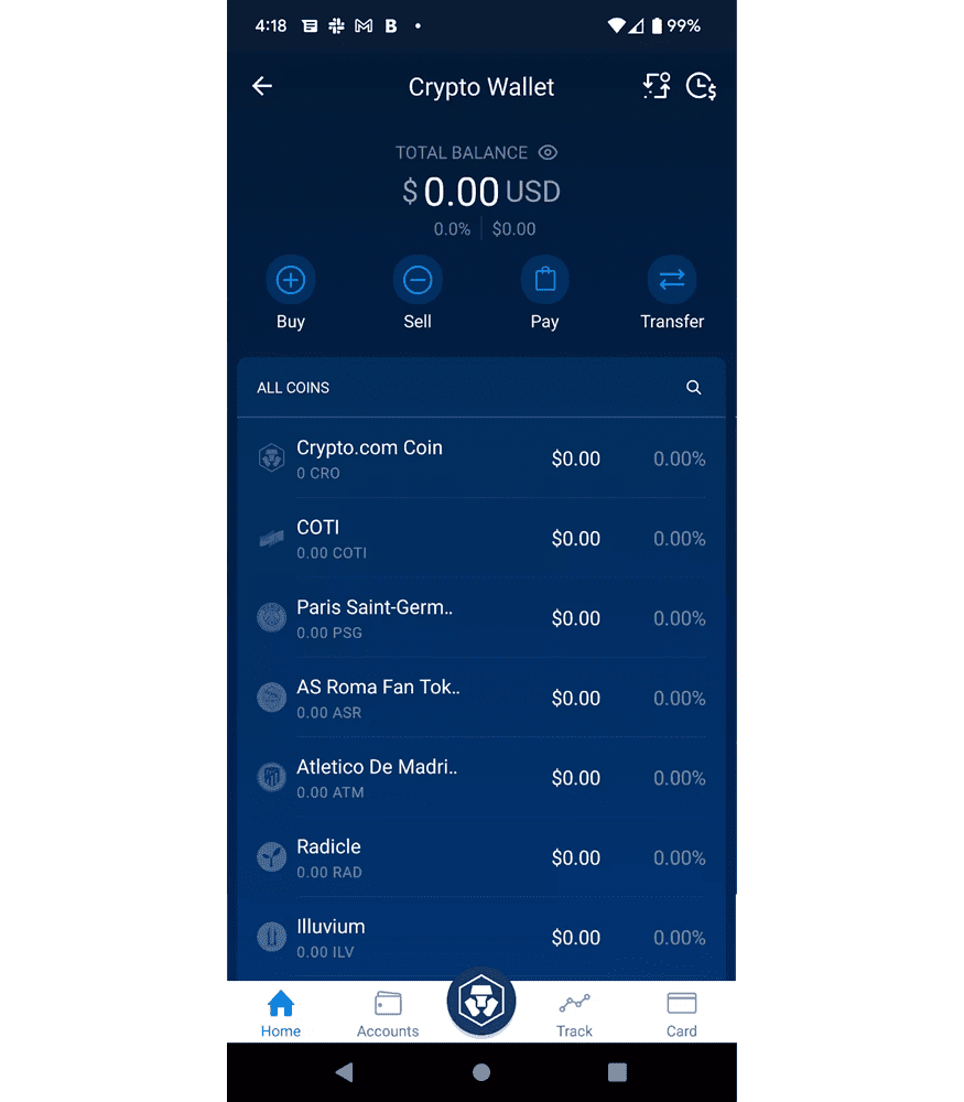 Cryptocurrency wallet at Crypto.com
