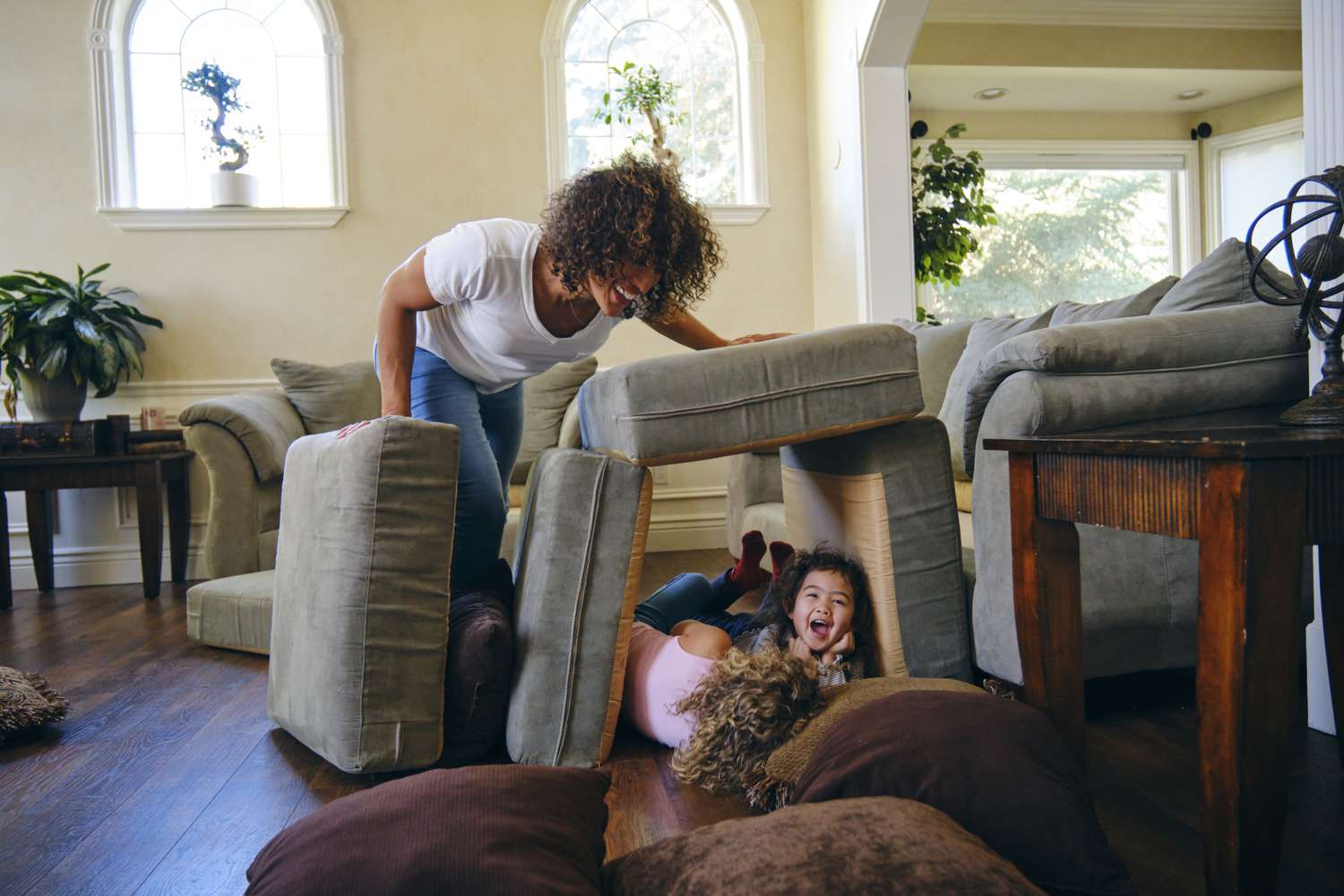 Mother with children at home