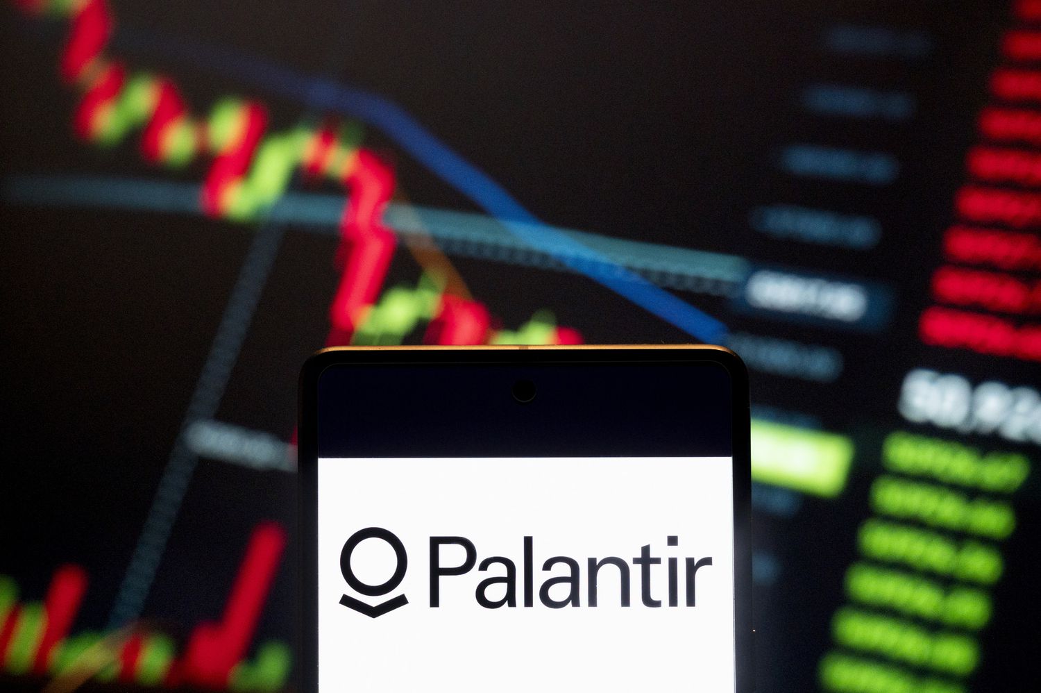 An illustration that incorporates the Palantir logo and market data. 