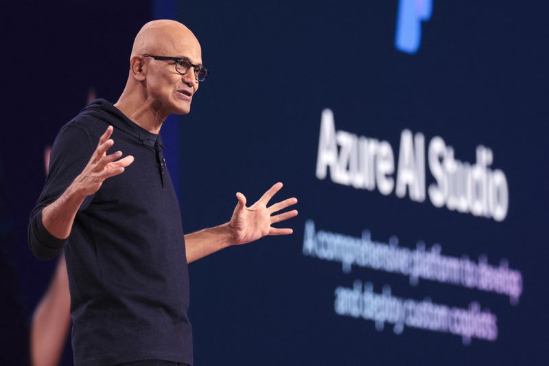 Microsoft CEO Satya Nadella speaks during the Microsoft Build conference at Seattle Convention Center Summit Building in Seattle.