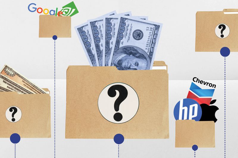 Illustration of a portfolio allocation depicting folders with cash, bonds, stocks