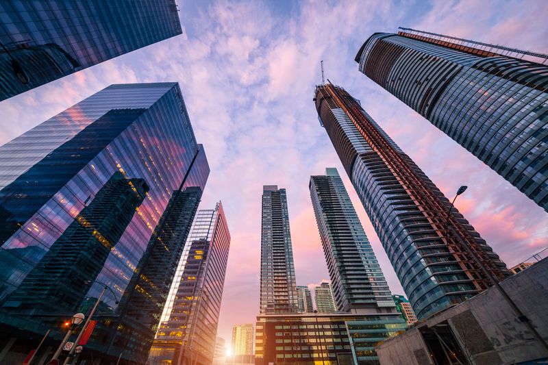 Modern skyscrapers of busy Toronto downtown