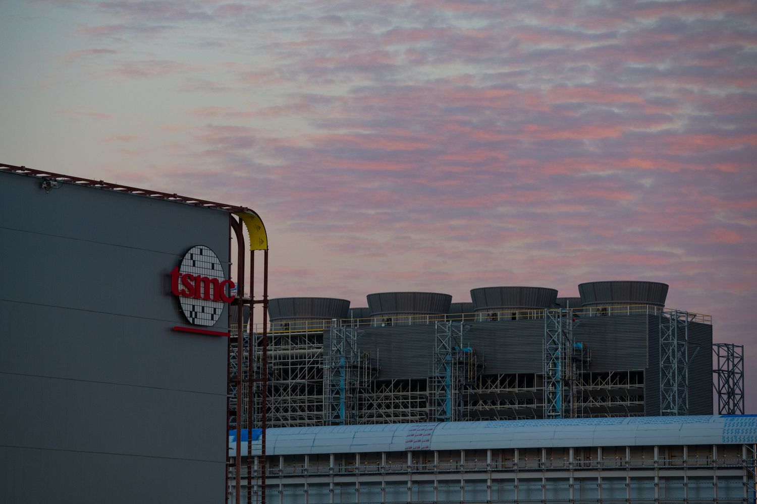 Signage outside the Taiwan Semiconductor Manufacturing Co. facility under construction in Phoenix, Arizona.