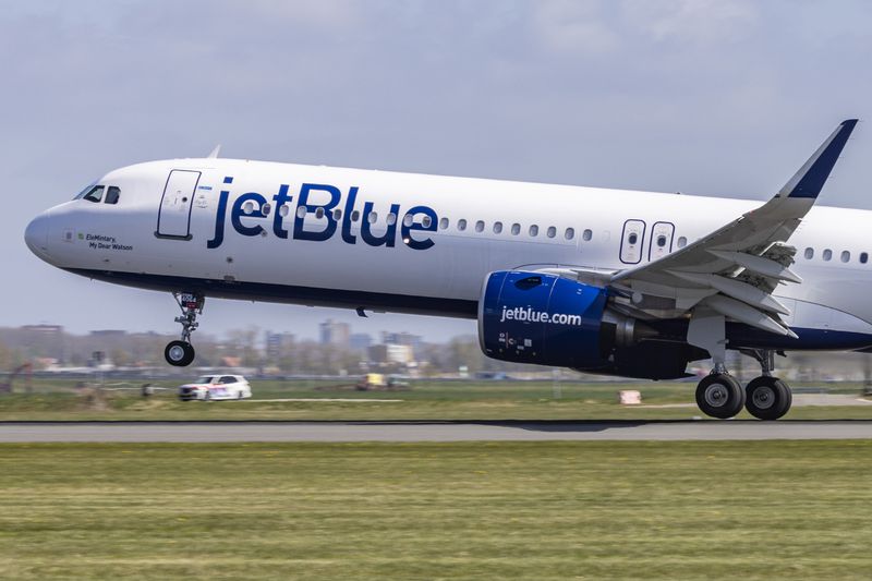 JetBlue Airbus A321neo passenger aircraft spotted departing from the runway of Amsterdam Schiphol Airport in the Netherlands