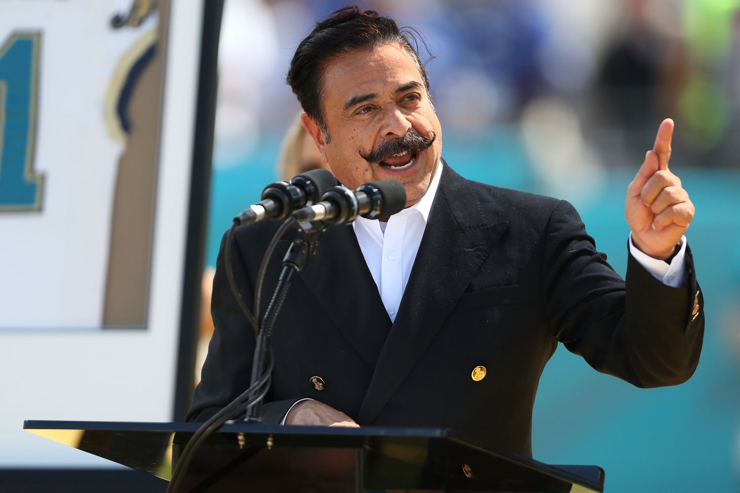 Shahid Khan speaks during former player Tony Boselli's Hall of Fame induction ceremony 