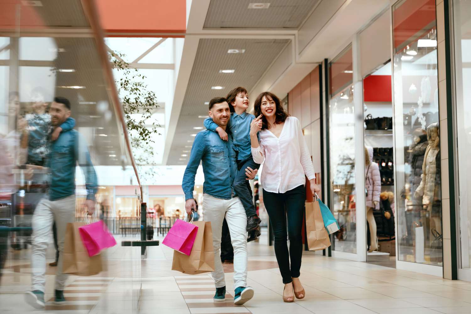 A family shopping at a mall