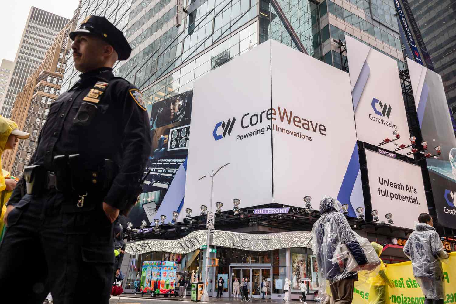 CoreWeave signage in New York's Times Square.