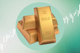 illustration showing gold bars and market chart