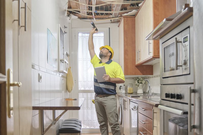 Household insurance inspector looking into a renovation of a kitchen