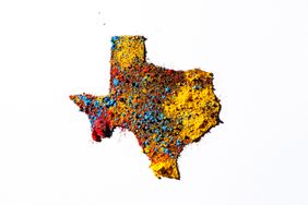 Map of Texas, USA, with colored powder.